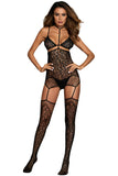 Lovefery Black Lace Stretch Garter Slip Bodystocking