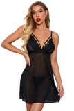 Lovefery Black Sheer Lace Mesh Babydoll With Thong