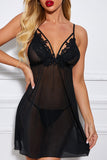 Lovefery Black Sheer Lace Mesh Babydoll With Thong