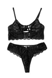 Lovefery Black Spaghetti Strap Lace Bralette Set