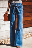 lovefery Blue Slim Belt Wide Leg Jeans