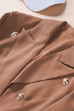 Brown Double Breasted Lapel Long Sleeve Blazer