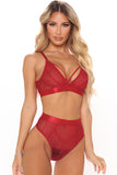 Lovefery Criss Cross Lace Mesh Splicing Bralette Set