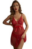 Lovefery Crochet Lace Bowknot Dot Mesh Slit Babydoll