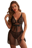 Lovefery Crochet Lace Bowknot Dot Mesh Slit Babydoll