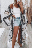 Lovefery Floral Print Lace Patchwork Batwing Sleeve Duster Kimono