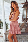 Lovefery Tie Back Lace Crochet V Neck Mini Summer Sundress - Pink