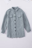 Gray Textured Button Down Shirt Jacket With Pockets