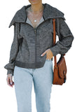 Lovefery Gray Zip Front Cape Knit Jacket