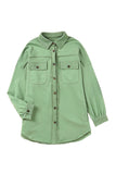 Green Buttoned Long Sleeve Pocketed Shirt Jacket