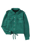 Green Faux Suede Button Down Cropped Jacket