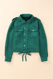 Green Faux Suede Button Down Cropped Jacket