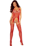 lovefery Halter Fishnet O-Ring Accent Backless Bodystockings