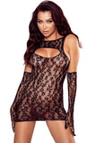 Lovefery Lace Cutout Sleeveless Chemise with Gloves