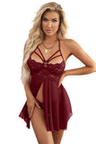 Lovefery Lace Sheer Splicing Strappy Badydoll Set