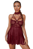 Lovefery Lace Sheer Splicing Strappy Badydoll Set