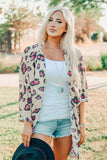 Leopard Print Open Front Long Sleeve Kimono