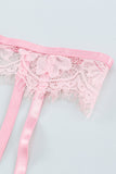 Lovefery Pink Eyelash Trim Lace Bralette Set With Garter Belt