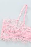 Lovefery Pink Eyelash Trim Lace Bralette Set With Garter Belt