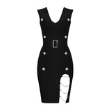 Lovefery Jinny Chains and Buttons Bandage Cut Out Dress