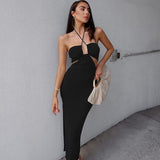 lovefery Halter Cut Out Backless High Split Midi Dress