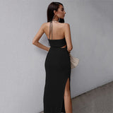 lovefery Halter Cut Out Backless High Split Midi Dress