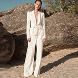 White Winter Pants and Blazer Two Piece Set