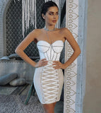 Lovefery Xenia Bandage Laced Up Dress with Rhinestones