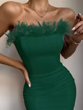 Lovefery Lessie Strapless Feather Bodycon Dress