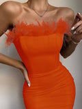 Lovefery Lessie Strapless Feather Bodycon Dress