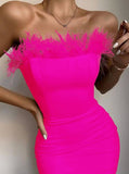 Lovefery Lessie Strapless Feather Bodycon Dress