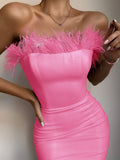 Lovefery Lessie Strapless Feather Bodycon Dress