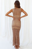 Lovefery Sleeveless Crochet Openwork Knit Maxi Beach Vacation Dress - Dark Khaki