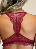 lovefery Red Halter Scalloped V Neck Lace Bralette