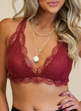 lovefery Red Halter Scalloped V Neck Lace Bralette