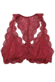 lovefery Red Halter Scalloped V Neck Lace Bralette