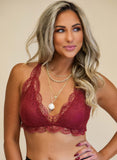 lovefery Red Halter Scalloped V Neck Lace Bralette