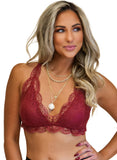 lovefery Red Halter Scalloped V Neck Lace Bralette