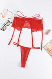 Lovefery Red Lace Strappy Garter Belt With Thong