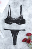 Lovefery Sheer Lace Bra And Panty Set With Garter Belts