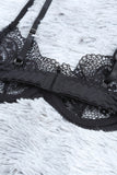 Lovefery Sheer Lace Bra And Panty Set With Garter Belts