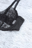 Lovefery Sheer Lace Bra And Panty Set With Garter Belts