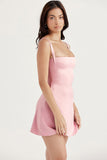 Lovefery Silky Satin Square Neck Suspender Strap Party Mini Dress - Pink