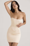 Lovefery Silky Satin Strapless Summer Bodycon Corset Mini Dress - Cream