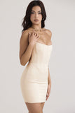 Lovefery Silky Satin Strapless Summer Bodycon Corset Mini Dress - Cream