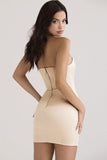 Lovefery Silky Satin Strapless Summer Bodycon Corset Mini Dress - Cream