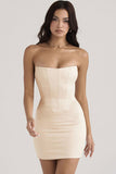 Lovefery Silky Satin Strapless Summer Bodycon Corset Mini Dress - Cream