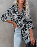 Silverton Satin Paisley Button Down Top - Black