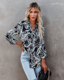 Silverton Satin Paisley Button Down Top - Black