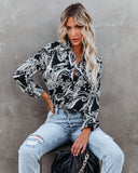 Silverton Satin Paisley Button Down Top - Black